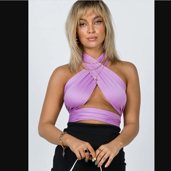 Princess Polly Midnight Lilac Purple Multiway Wrap Top 0 - Picture 1 of 8